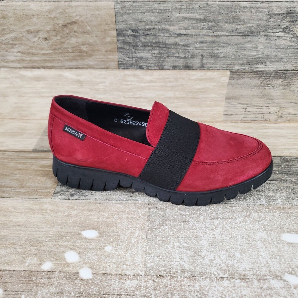 Mephisto Loriane Womens Loafers Sz 6 Burgundy Nubuck Slip On Round Toe Flats